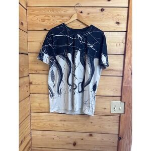 Mens Octopus Graphic T-Shirt Black White Print XXL Short Sleeve Thick Festival